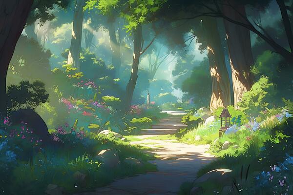 ai generativo imagem do mágico floresta cena com exuberante